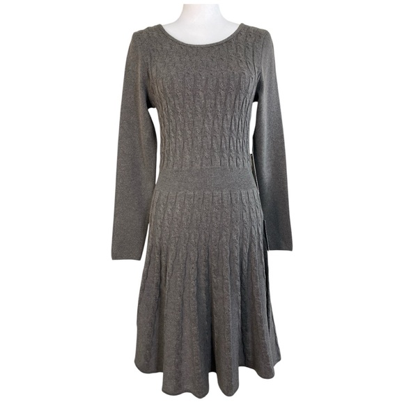 NWT Eliza J Cable Knit Sweater Dress Fit & Flare Medium Gray Size S - Picture 1 of 8